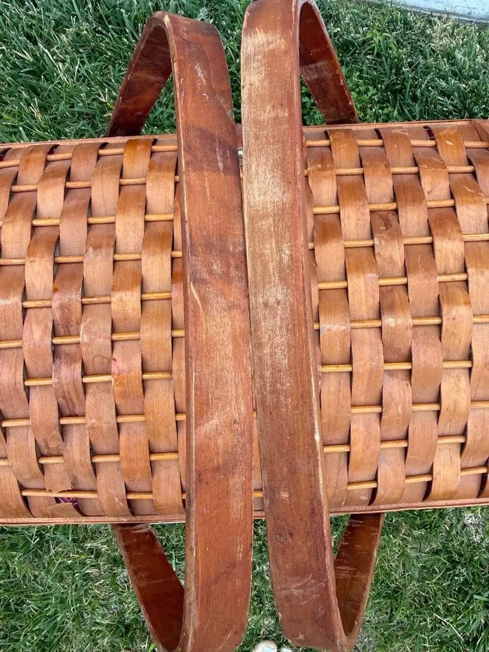 Vintage Wicker Picnic Basket with Red Bandana Print Lining